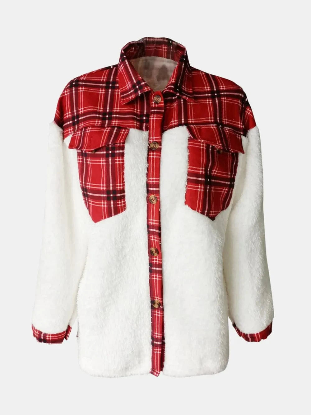 Trendsi Fuzzy Button Up Long Sleeve Jacket