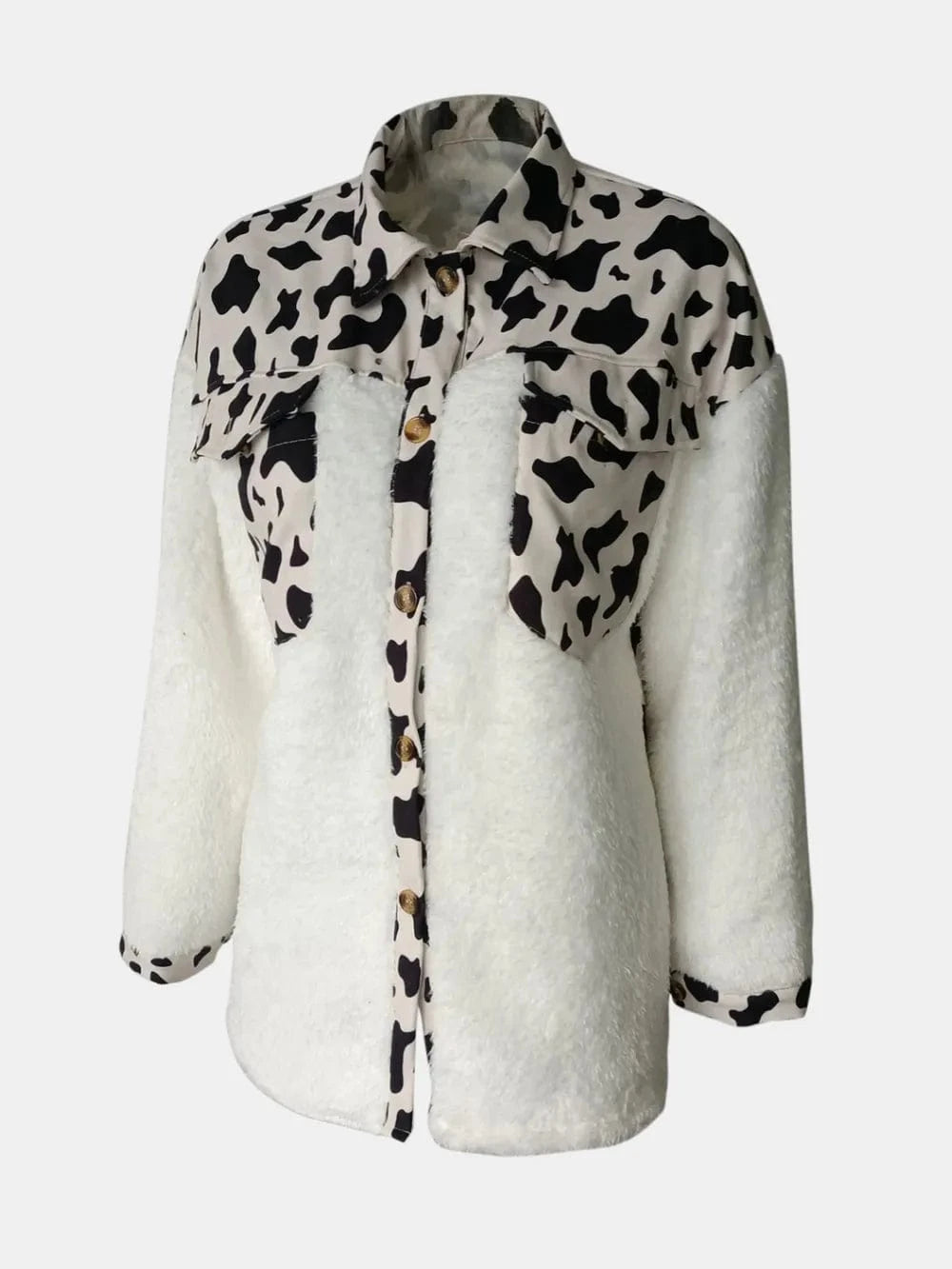Trendsi Fuzzy Button Up Long Sleeve Jacket