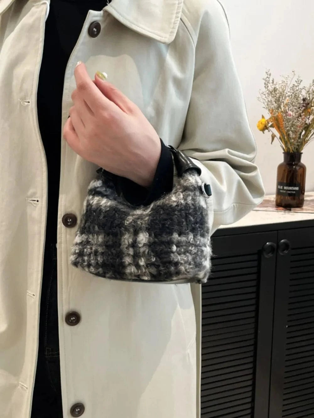 Trendsi Fuzzy Polyester Mini Handbag with Zipper