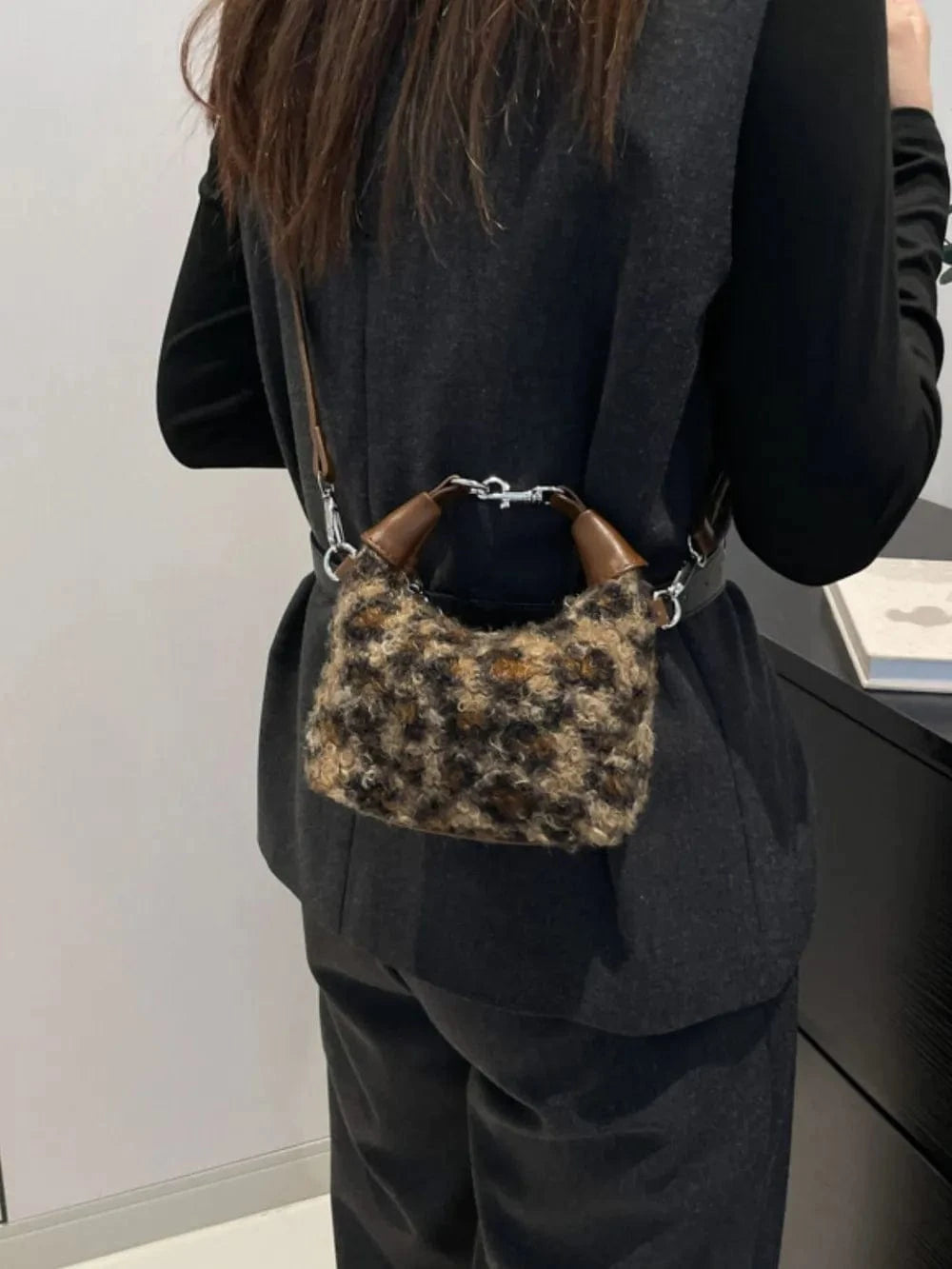 Trendsi Fuzzy Polyester Mini Handbag with Zipper
