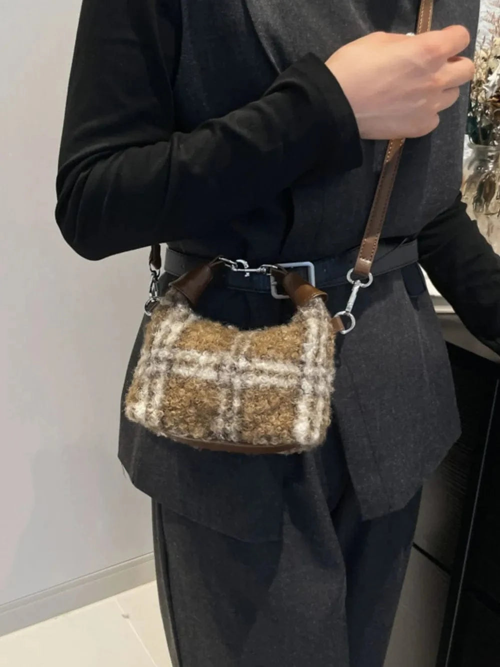 Trendsi Fuzzy Polyester Mini Handbag with Zipper