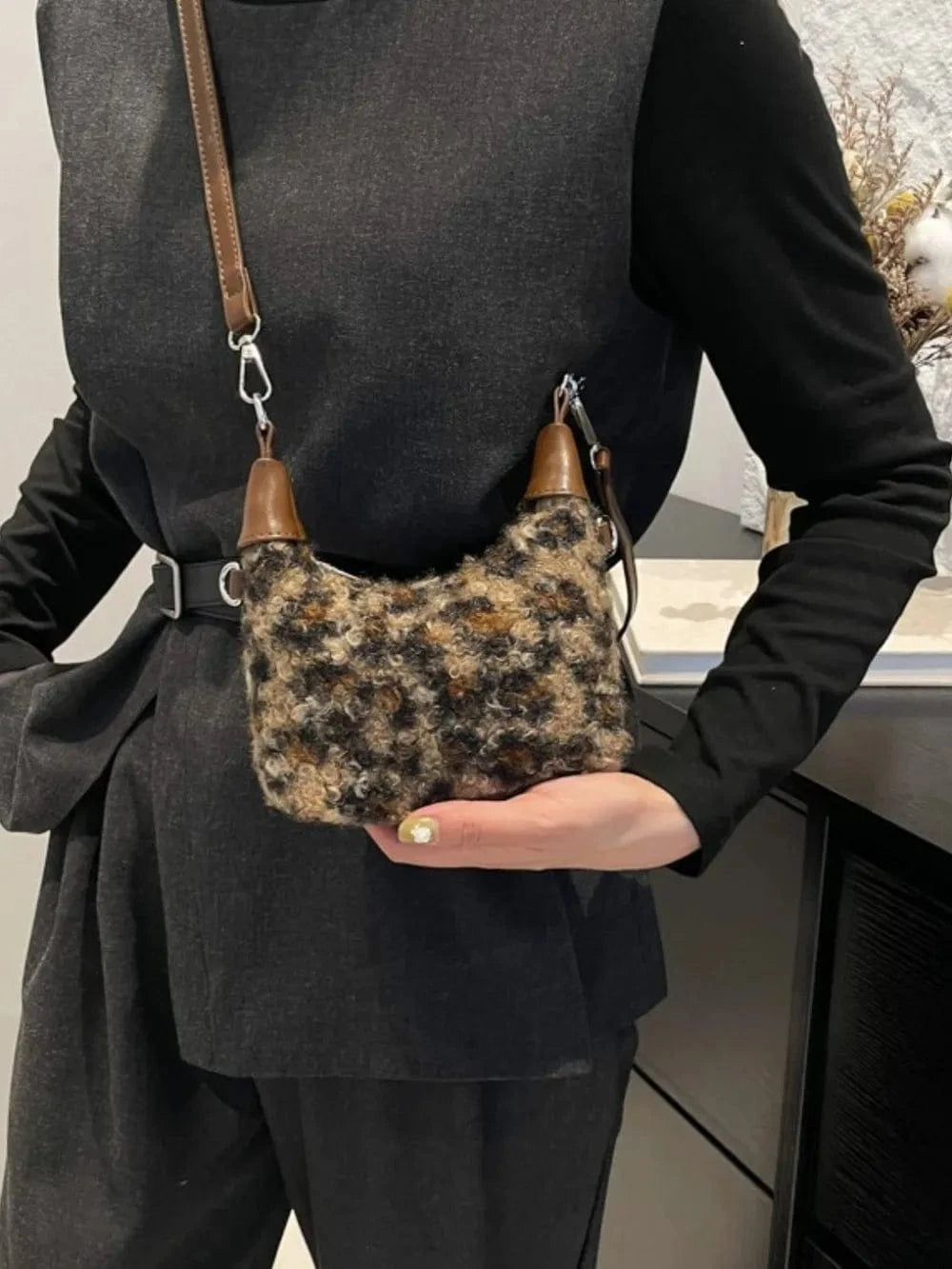 Trendsi Fuzzy Polyester Mini Handbag with Zipper