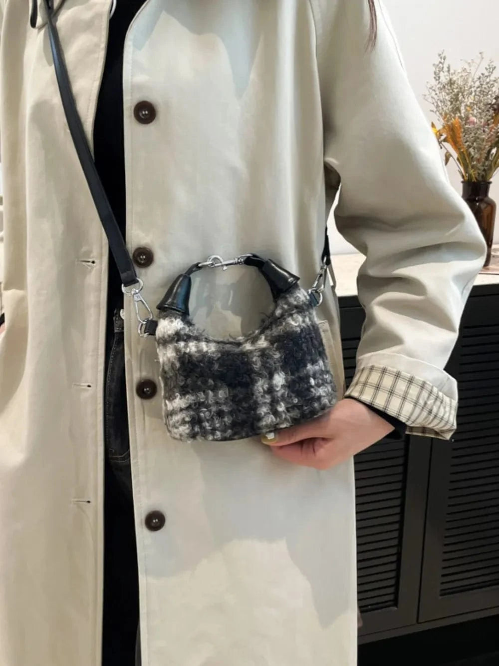 Trendsi Fuzzy Polyester Mini Handbag with Zipper
