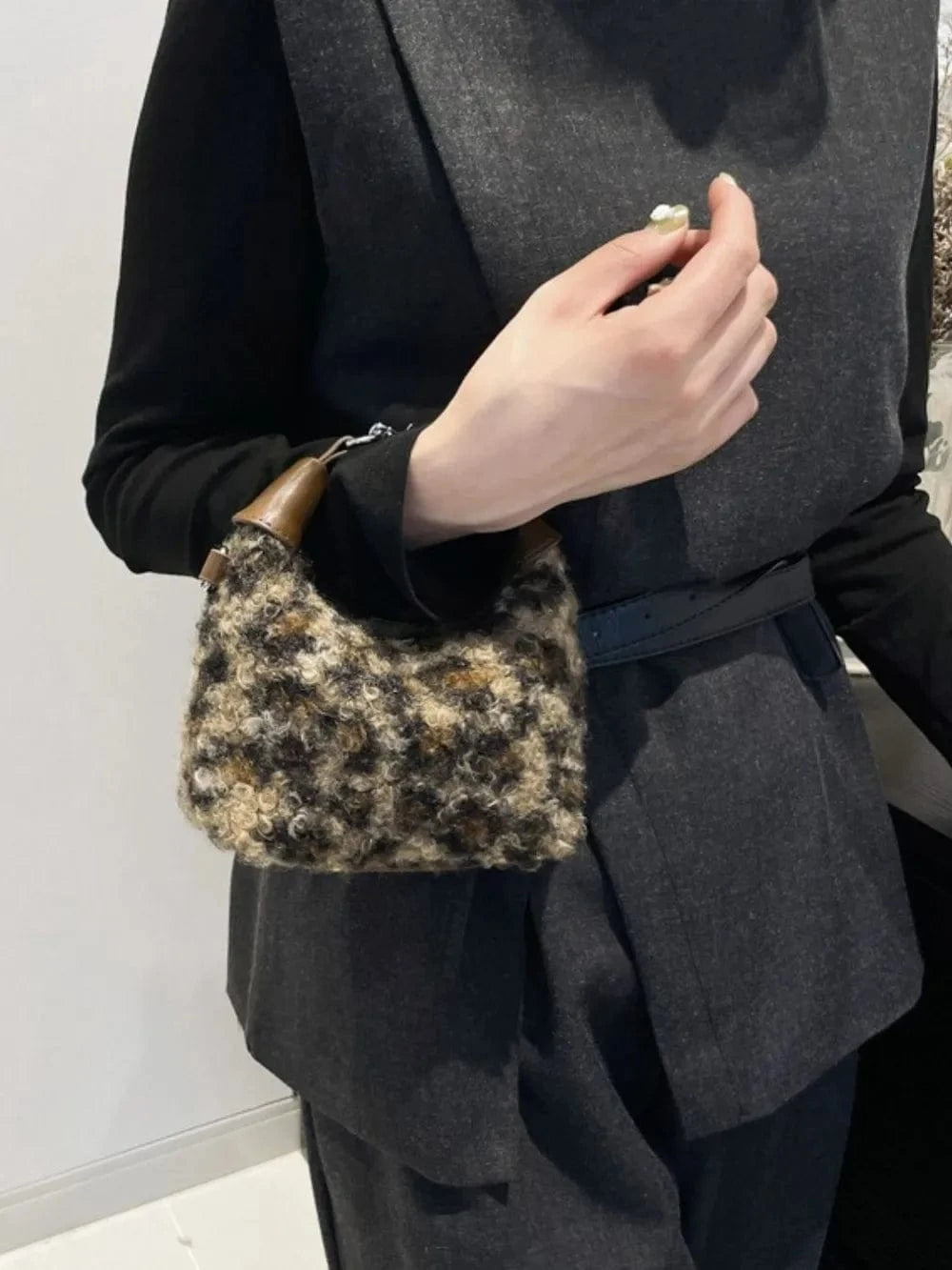 Trendsi Fuzzy Polyester Mini Handbag with Zipper