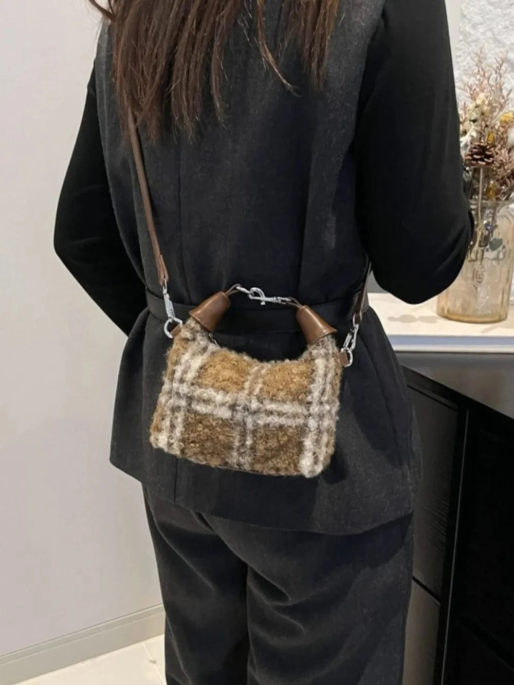 Trendsi Fuzzy Polyester Mini Handbag with Zipper