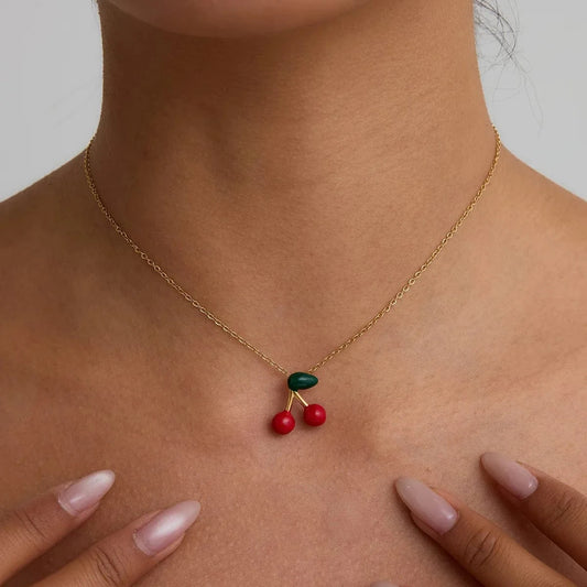 Trendsi Gold / One Size 18K Gold-Plated Cherry Pendant Necklace