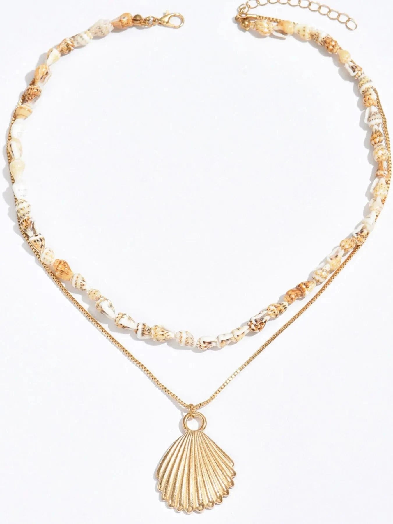 Trendsi Gold / One Size 18K Gold-Plated Shell Layered Shell Pendant Necklace