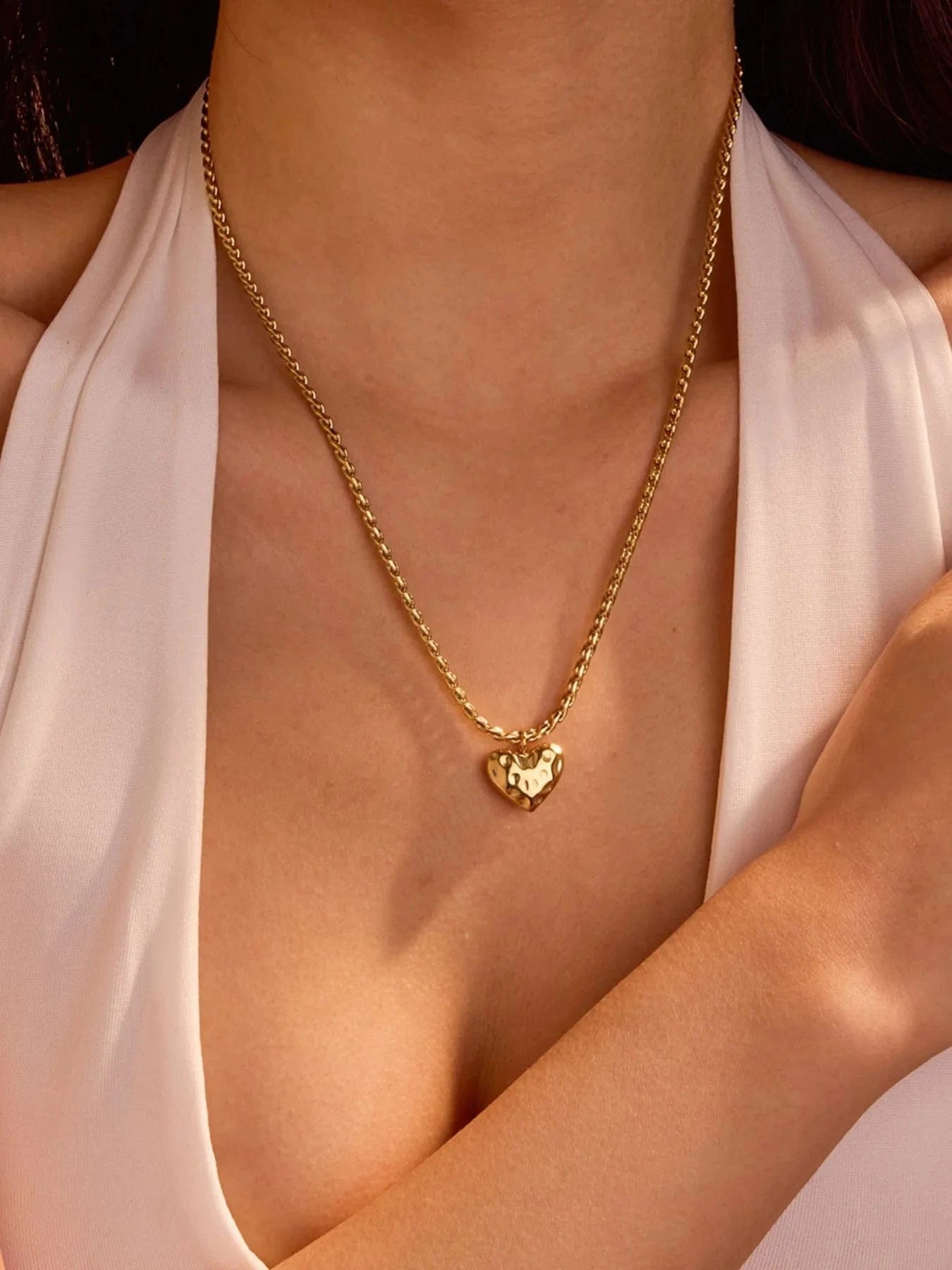 Trendsi Gold / One Size 18K Gold-Plated Stainless Steel Heart Pendant Necklace