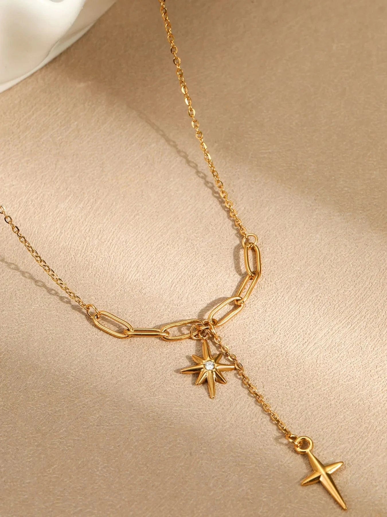 Trendsi Gold / One Size 18K Gold-Plated Star Cross Pendant Necklace