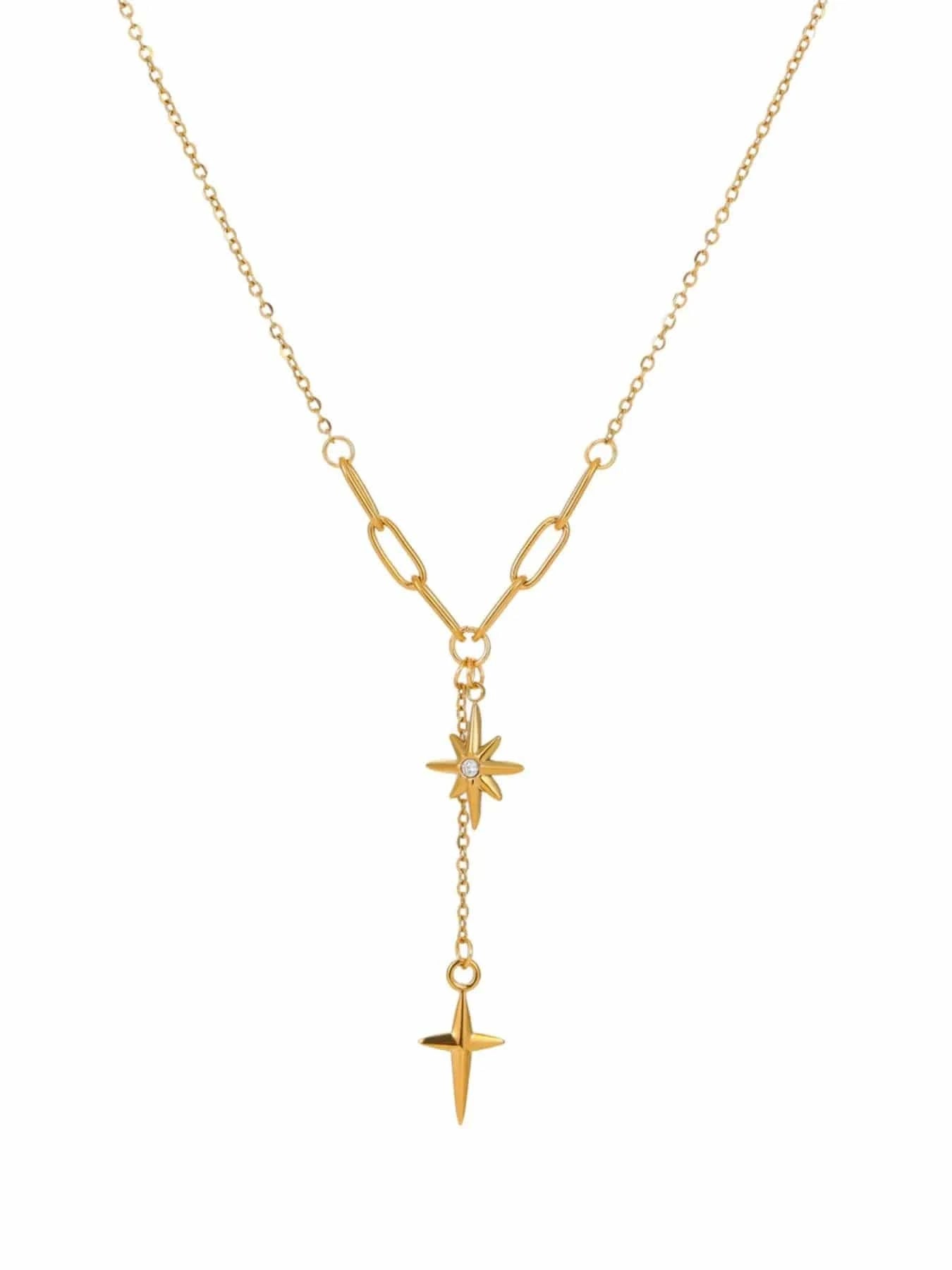 Trendsi Gold / One Size 18K Gold-Plated Star Cross Pendant Necklace