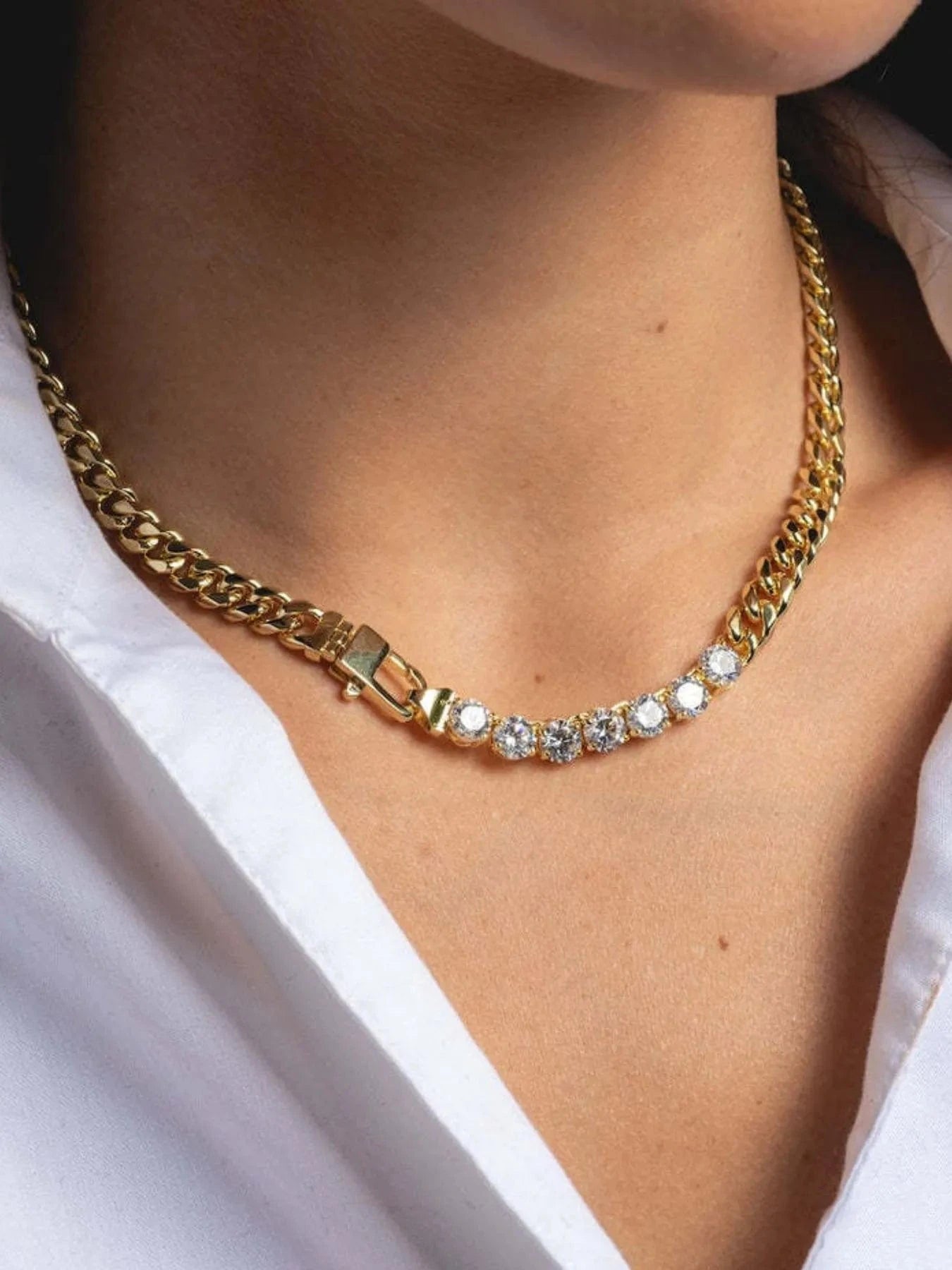 Trendsi Gold / One Size 18K Gold-Plated Zircon Necklace and Bracelet Jewelry Set
