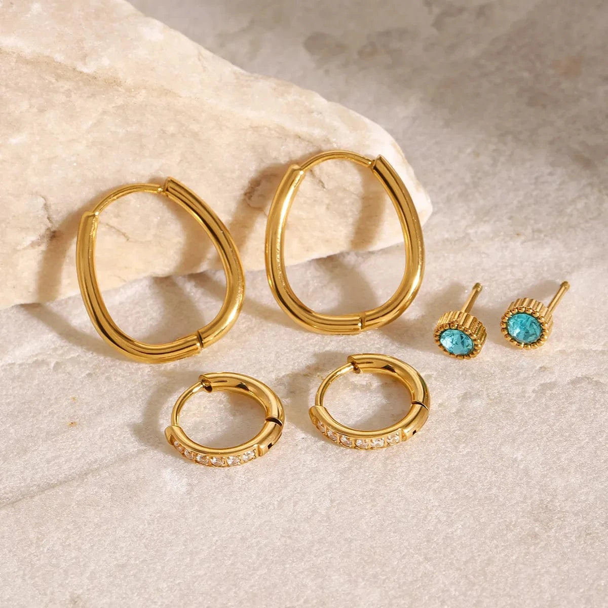 Trendsi Gold / One Size 3-Piece 18K Gold-Plated Earrings
