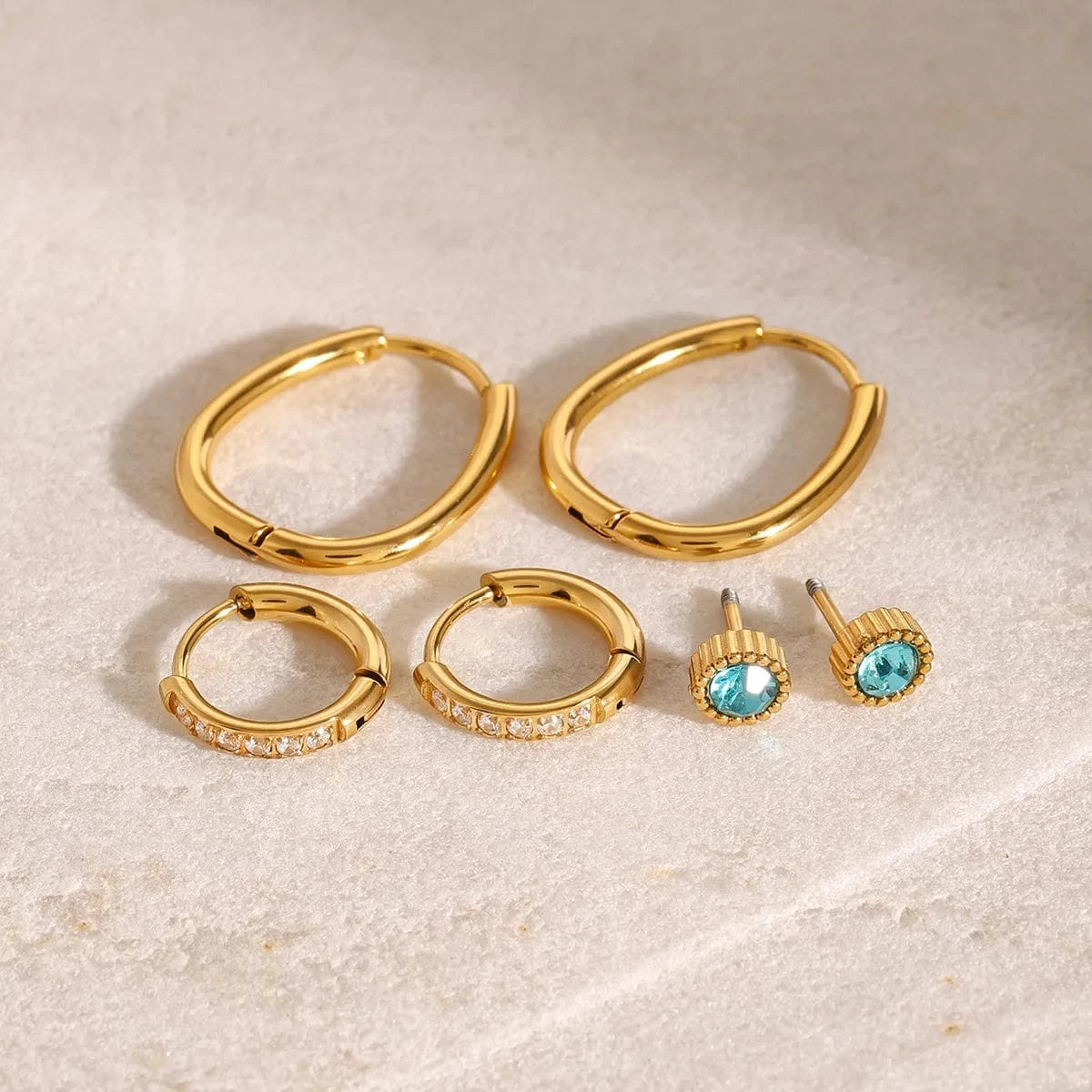 Trendsi Gold / One Size 3-Piece 18K Gold-Plated Earrings