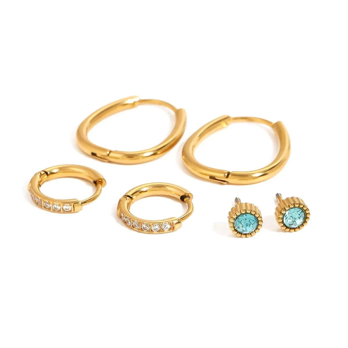 Trendsi Gold / One Size 3-Piece 18K Gold-Plated Earrings