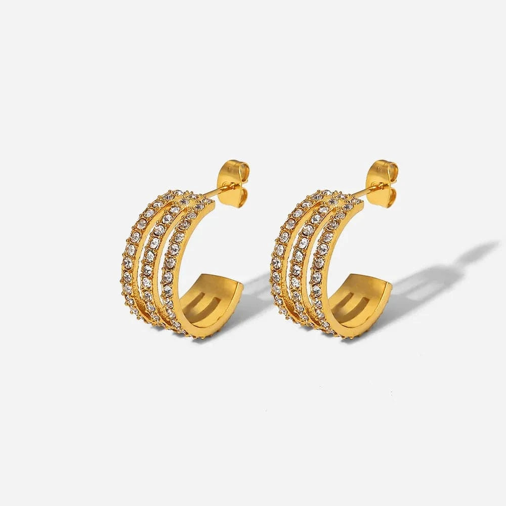 Trendsi Gold / One Size Stainless Steel Inlaid Zircon C-Hoop Earrings
