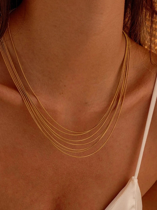 Trendsi Gold / One Size Stainless Steel Multi-Layer Necklace