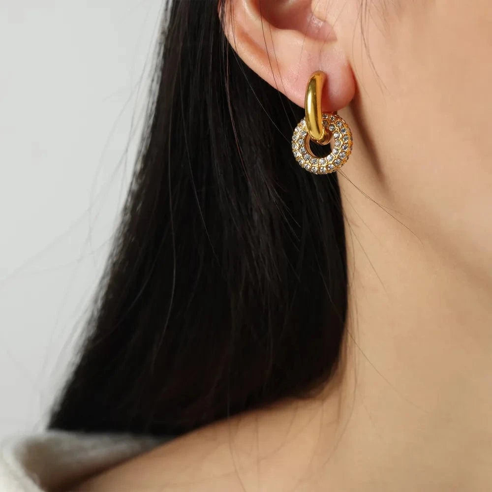 Trendsi Gold / One Size Titanium Steel Inlaid Zircon Double-Hoop Earrings
