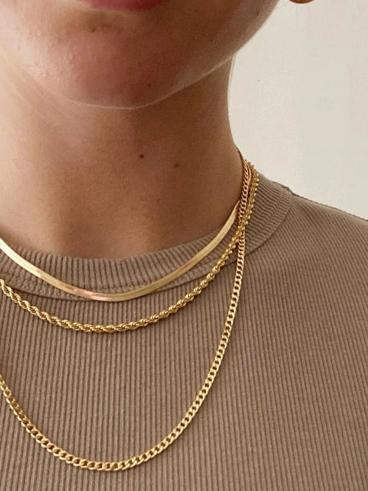 Trendsi Gold / One Size Triple Layer Chain Alloy Necklace