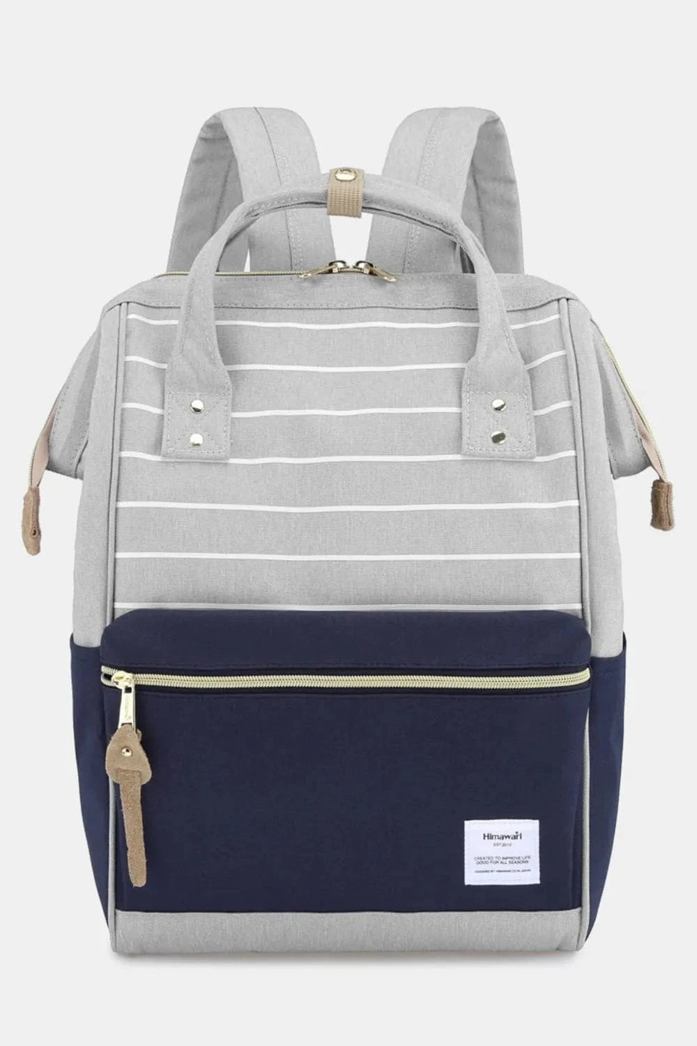 Trendsi Grey/Navy/Stripe / One Size Himawari Waterproof Canvas Backpack Bag with Side Pockets