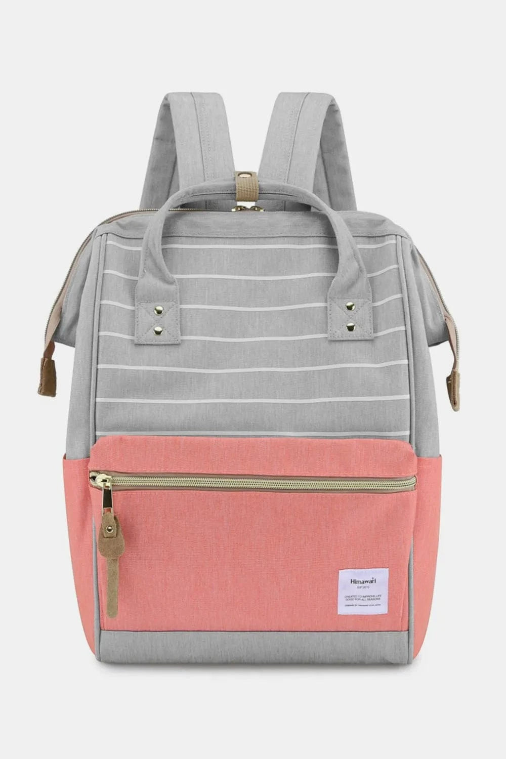 Trendsi Grey/Pink/Stripe / One Size Himawari Waterproof Canvas Backpack Bag with Side Pockets