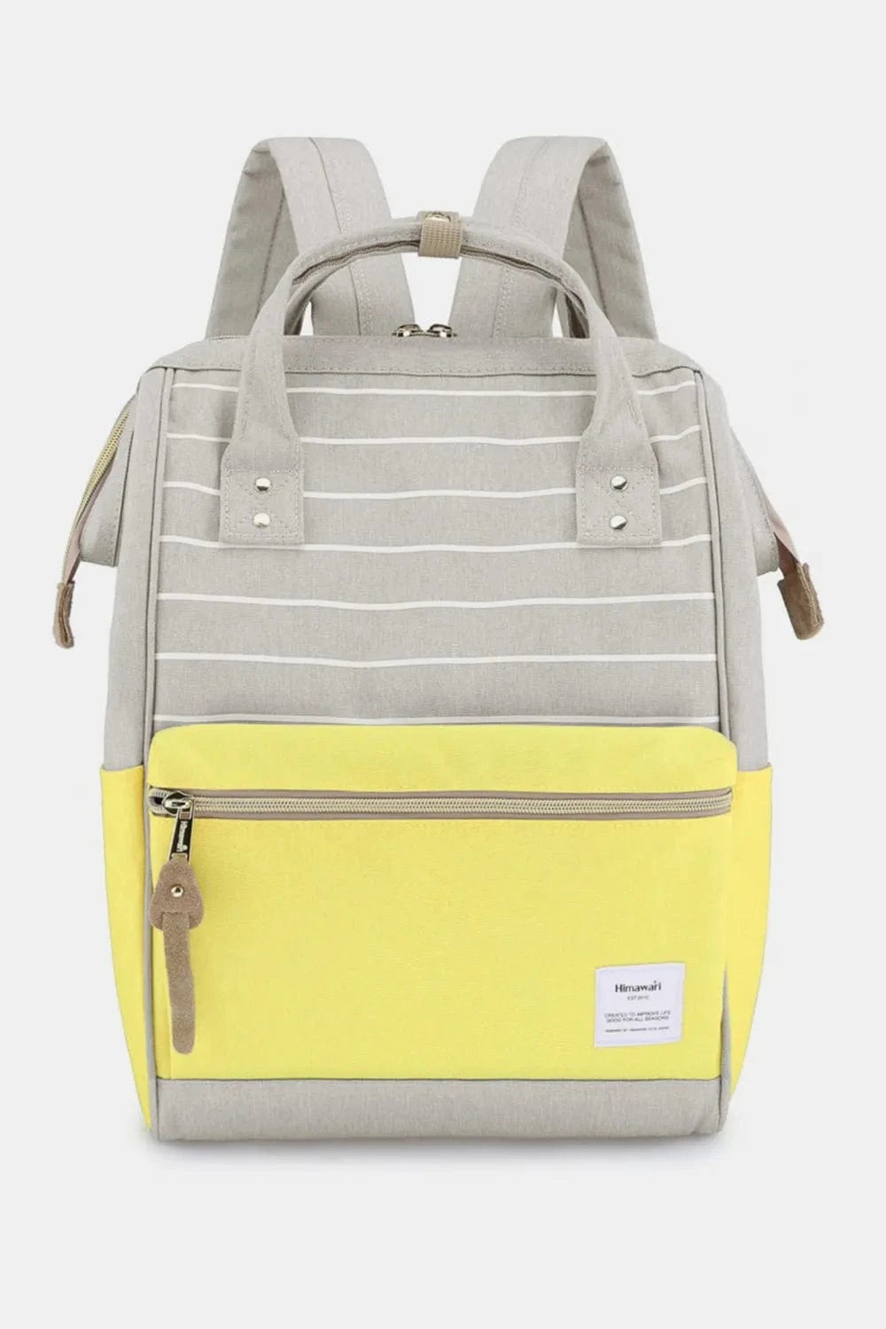 Trendsi Grey/Yellow/Stripe / One Size Himawari Waterproof Canvas Backpack Bag with Side Pockets