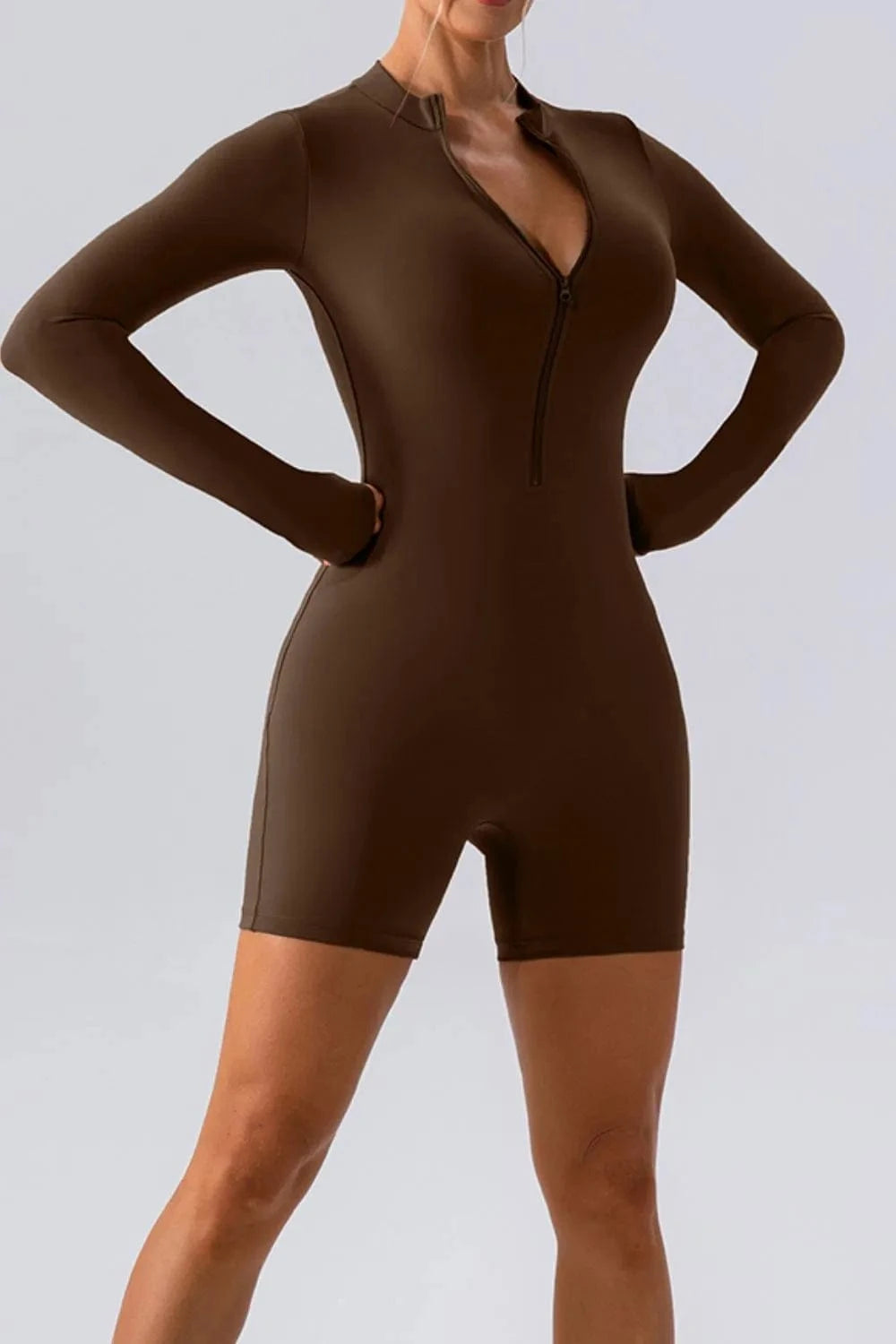 Trendsi Half Zip Long Sleeve Active Romper