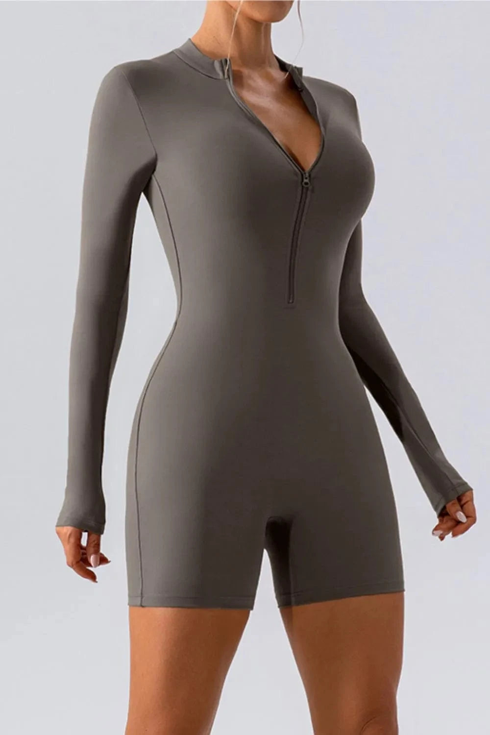 Trendsi Half Zip Long Sleeve Active Romper