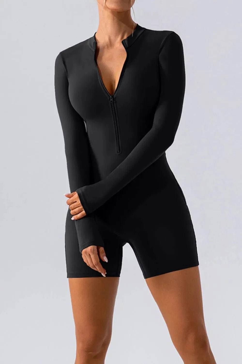 Trendsi Half Zip Long Sleeve Active Romper