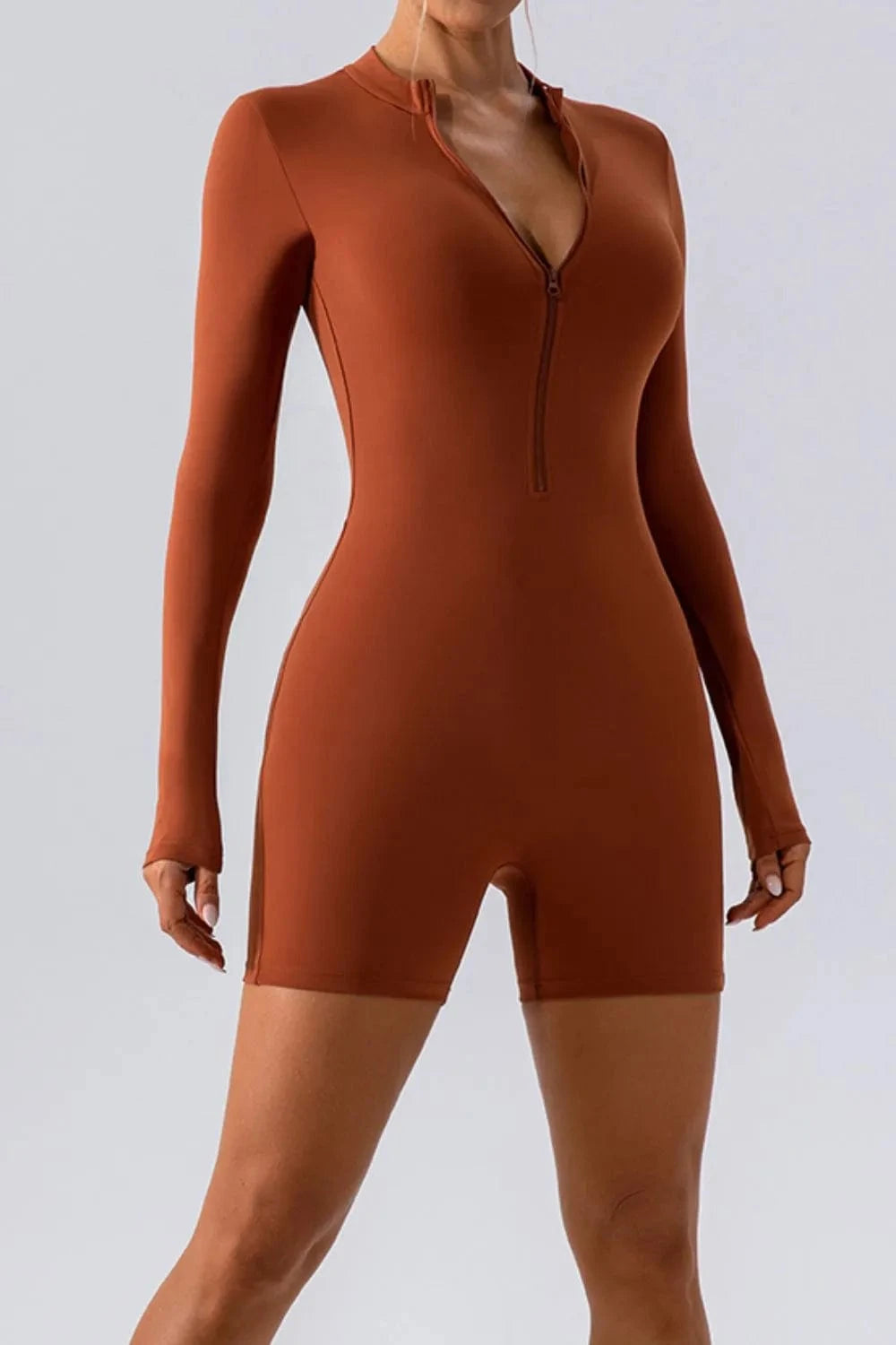 Trendsi Half Zip Long Sleeve Active Romper