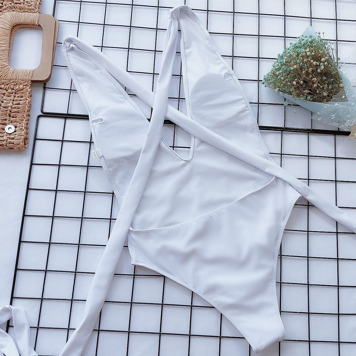 Trendsi Halter Neck Deep V Tied One-Piece Swimsuit