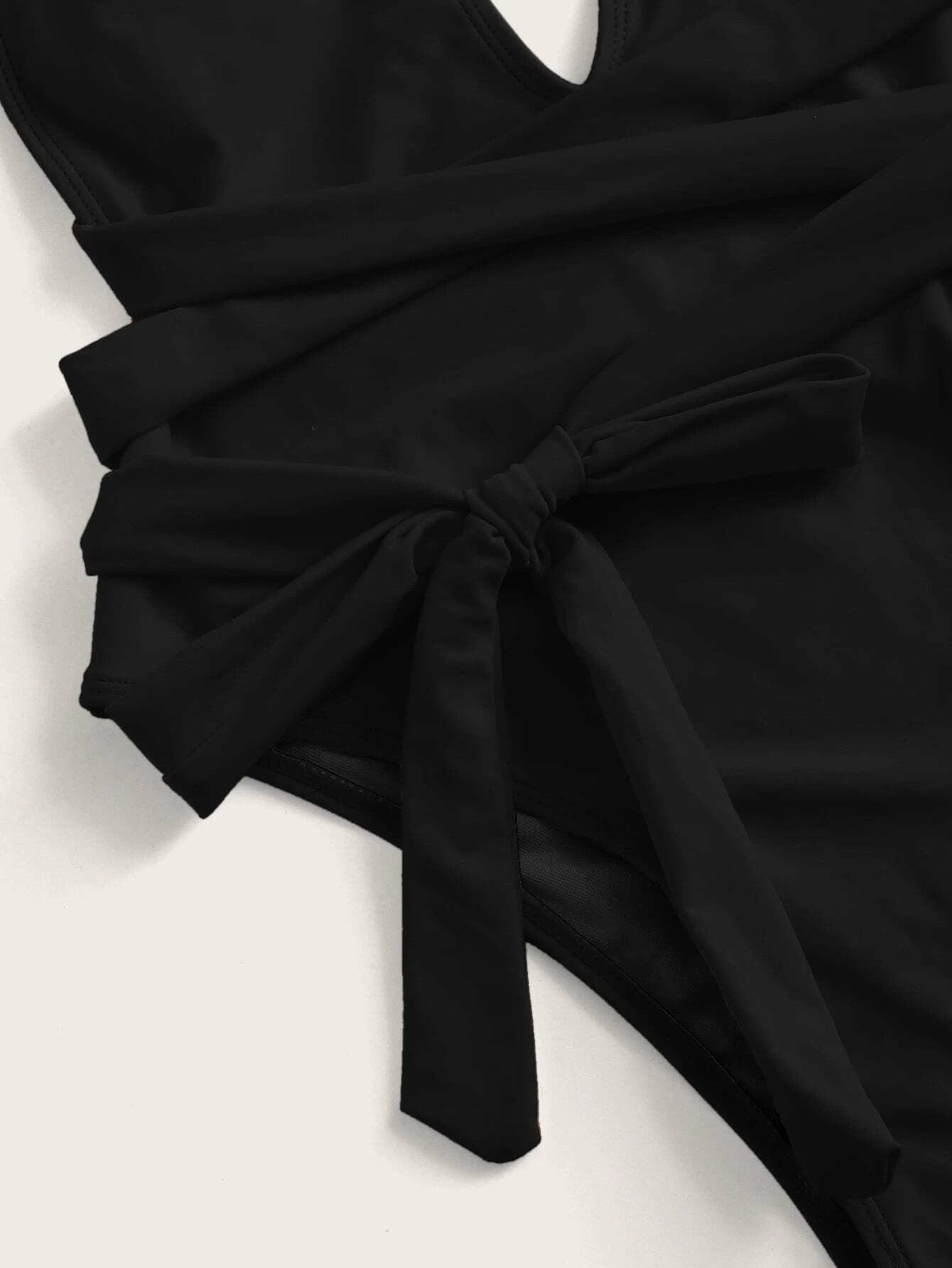 Trendsi Halter Neck Deep V Tied One-Piece Swimsuit