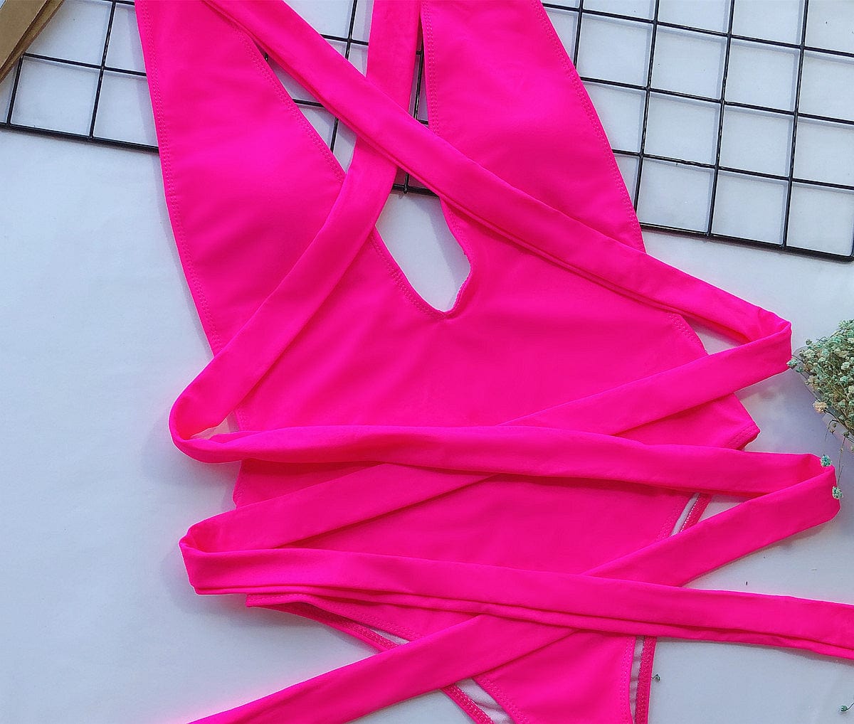 Trendsi Halter Neck Deep V Tied One-Piece Swimsuit