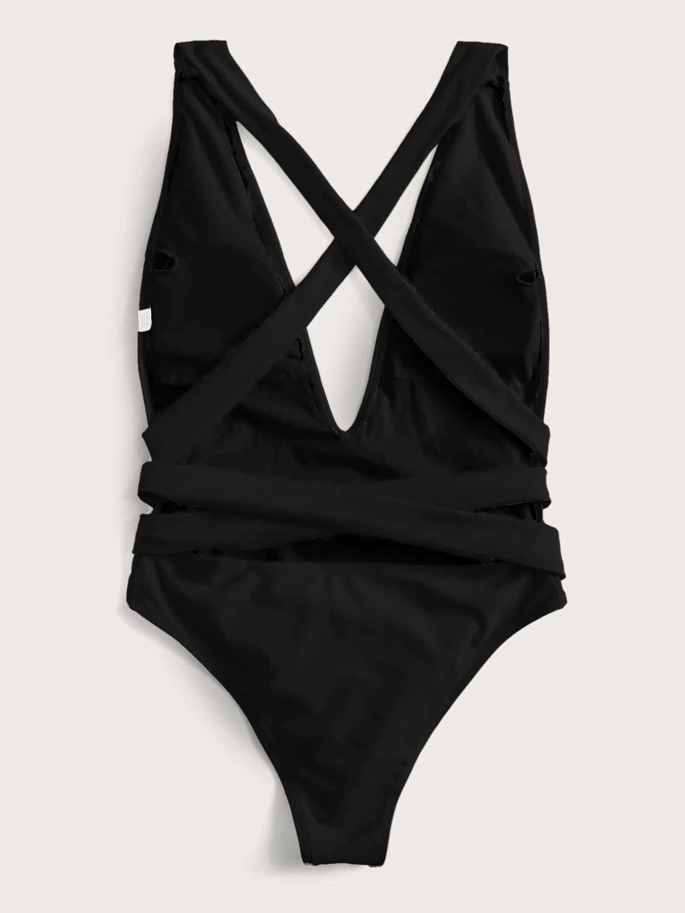 Trendsi Halter Neck Deep V Tied One-Piece Swimsuit