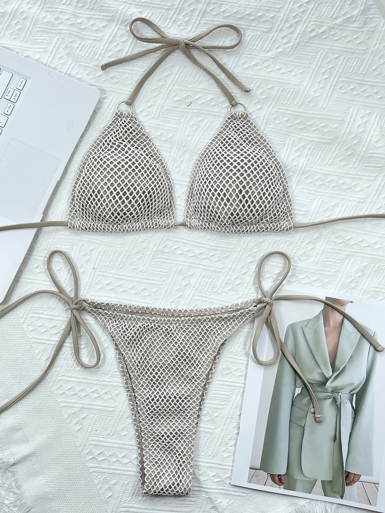Trendsi Halter Neck Tie Back Bikini Set