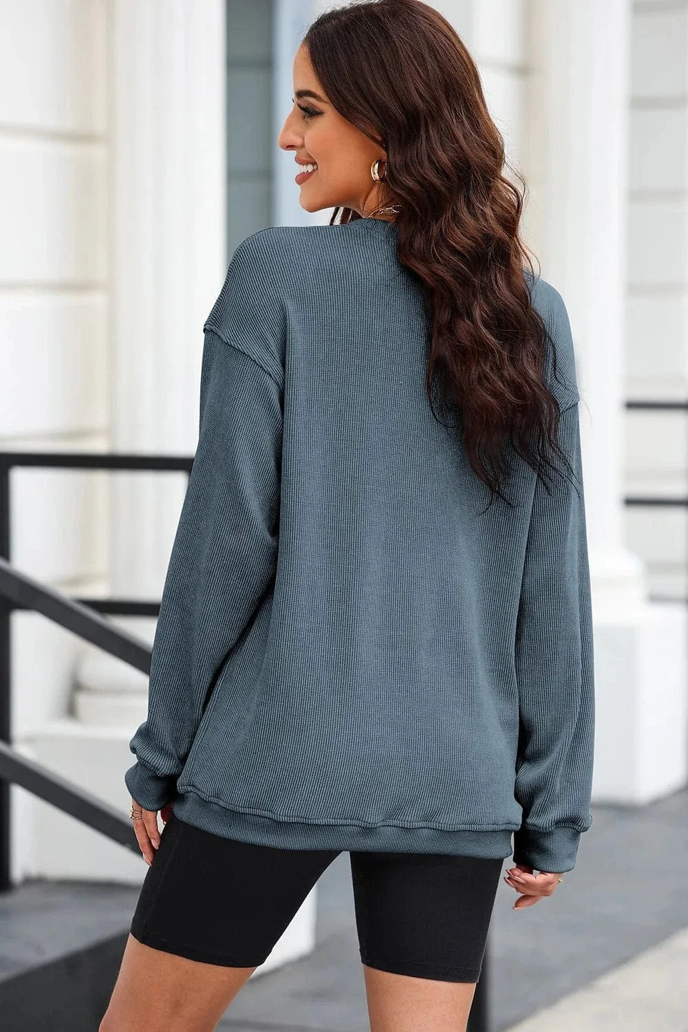 Trendsi Heart Leopard Sequin Round Neck Sweatshirt