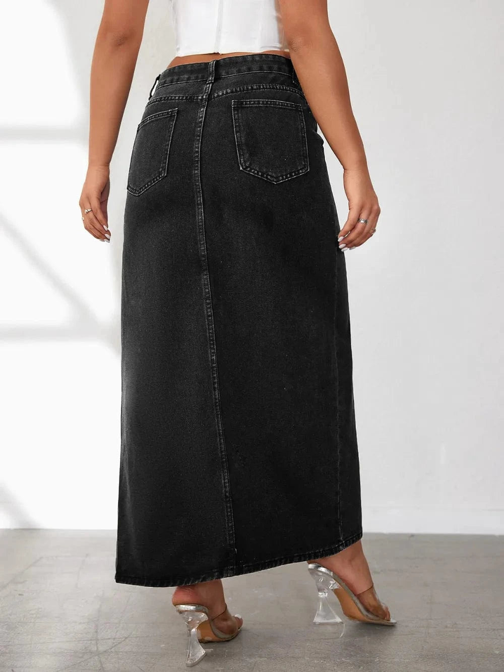 Trendsi High Rise Slit Denim Skirt