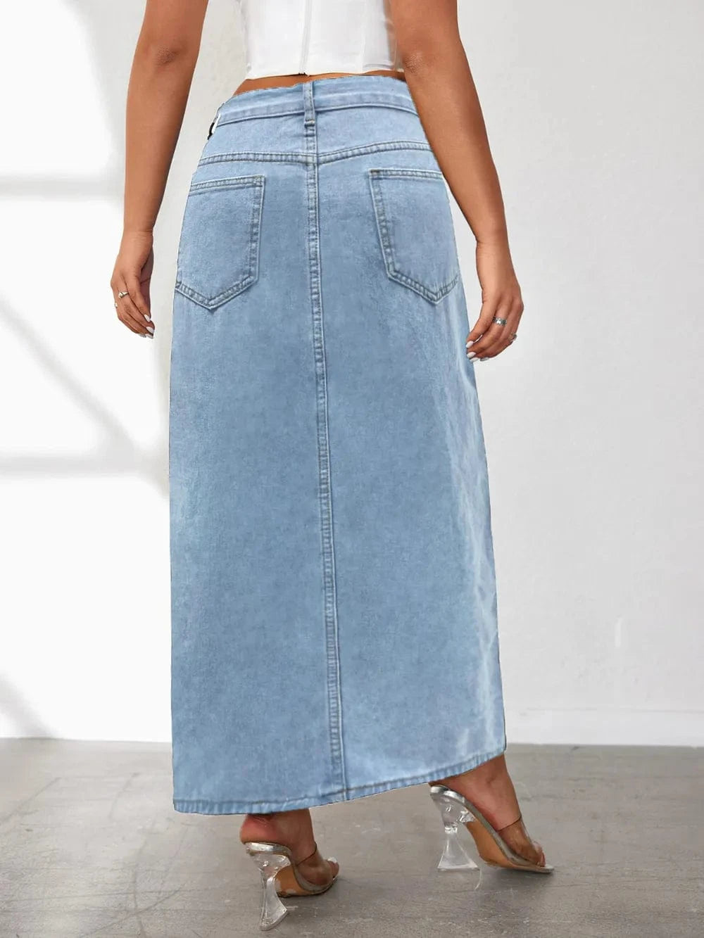 Trendsi High Rise Slit Denim Skirt