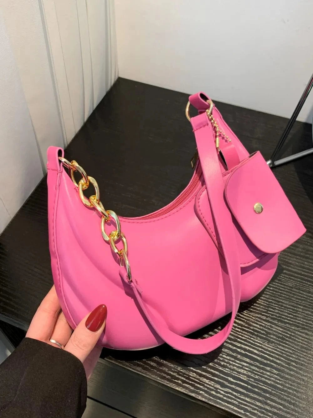 Trendsi Hot Pink / One Size PU Leather Shoulder Bag with EarPods Bag