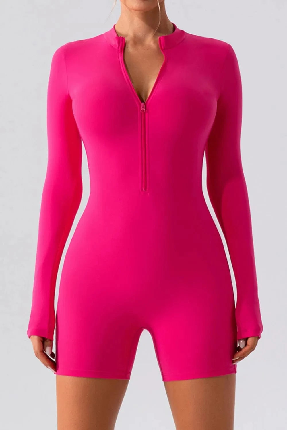 Trendsi Hot Pink / S Half Zip Long Sleeve Active Romper