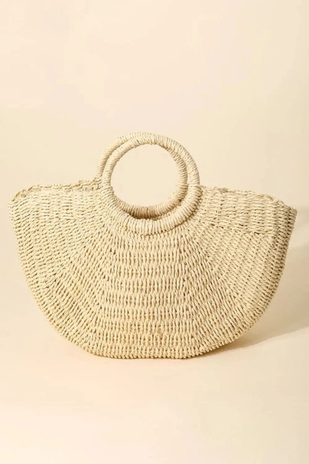 Trendsi Iv / One Size Fame Half Moon Straw Tote Bag