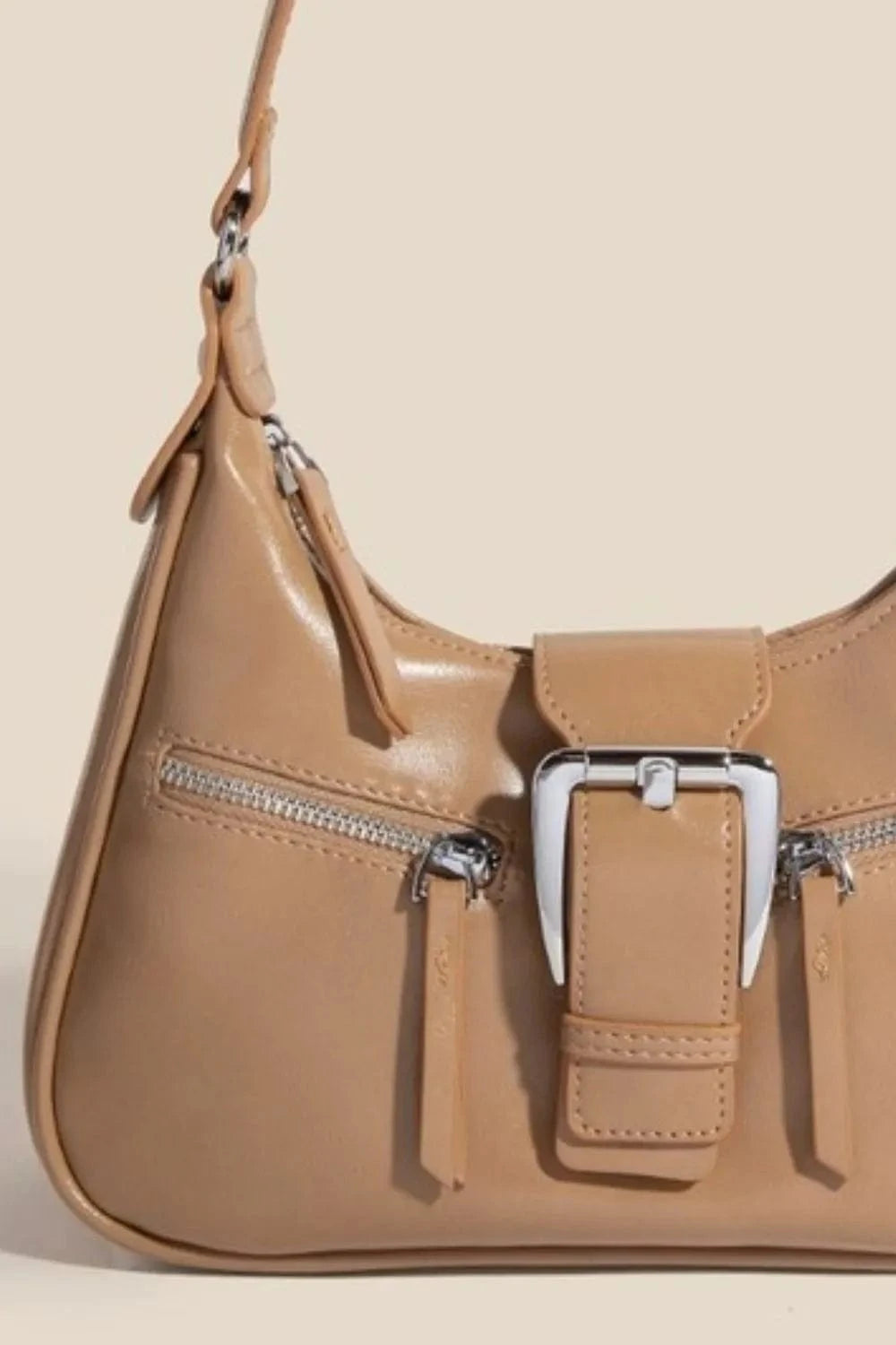 Trendsi KA / One Size Fame Large Buckle Triple Zipper Hand Bag