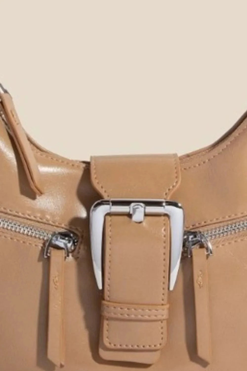 Trendsi KA / One Size Fame Large Buckle Triple Zipper Hand Bag