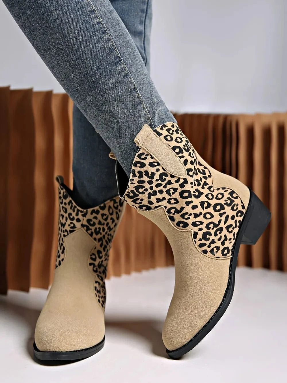Trendsi Khaki / 35(US4) Leopard Suede Block Heel Boots