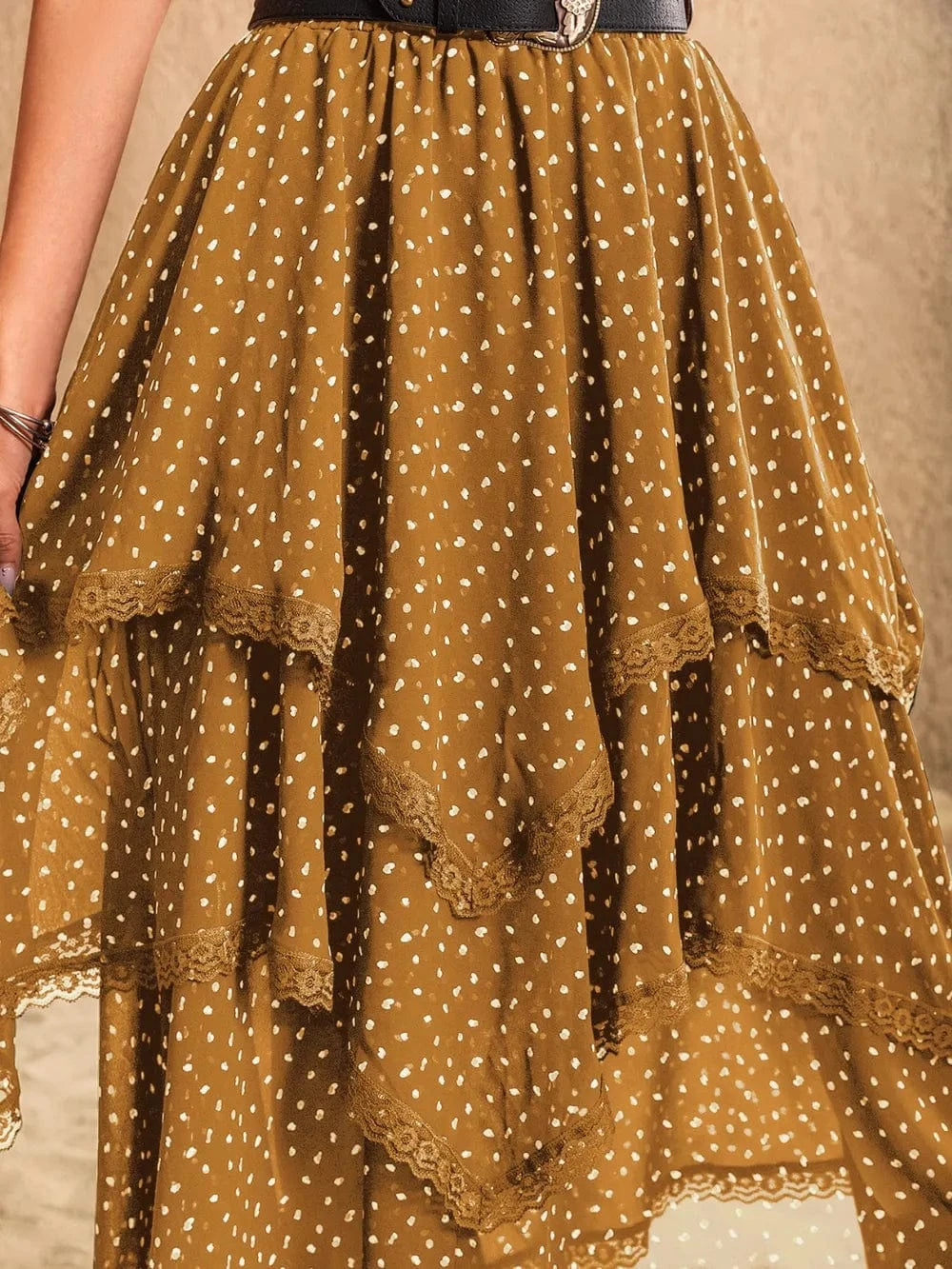 Trendsi Lace Detail Layered Printed Skirt