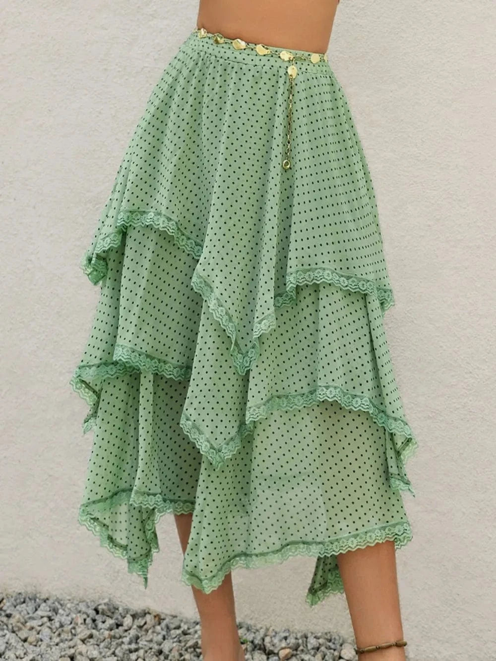 Trendsi Lace Detail Layered Printed Skirt