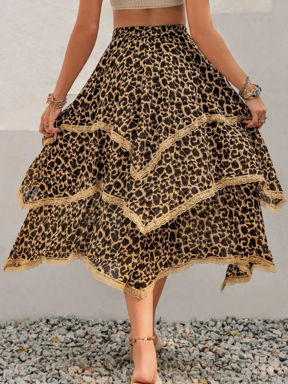 Trendsi Lace Detail Layered Printed Skirt