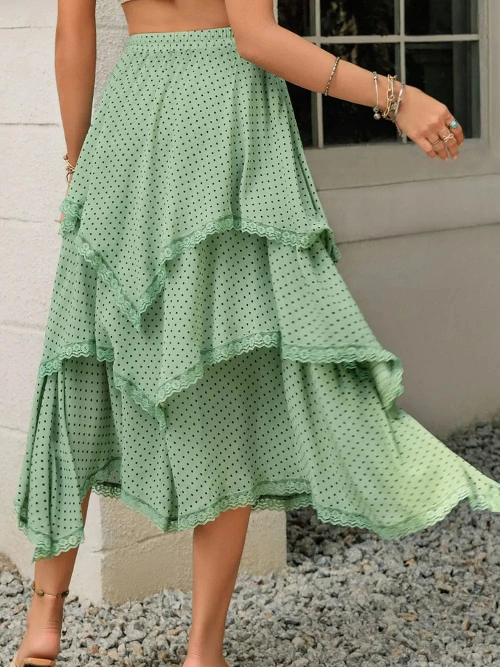Trendsi Lace Detail Layered Printed Skirt