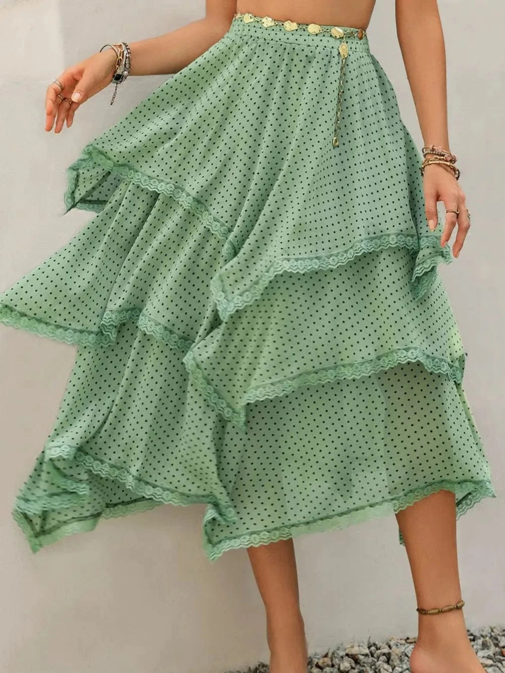 Trendsi Lace Detail Layered Printed Skirt