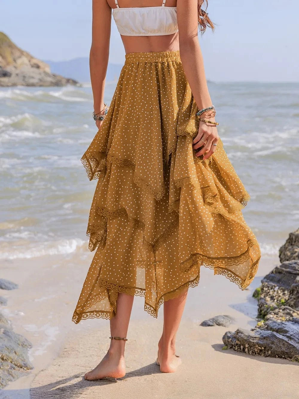 Trendsi Lace Detail Layered Printed Skirt