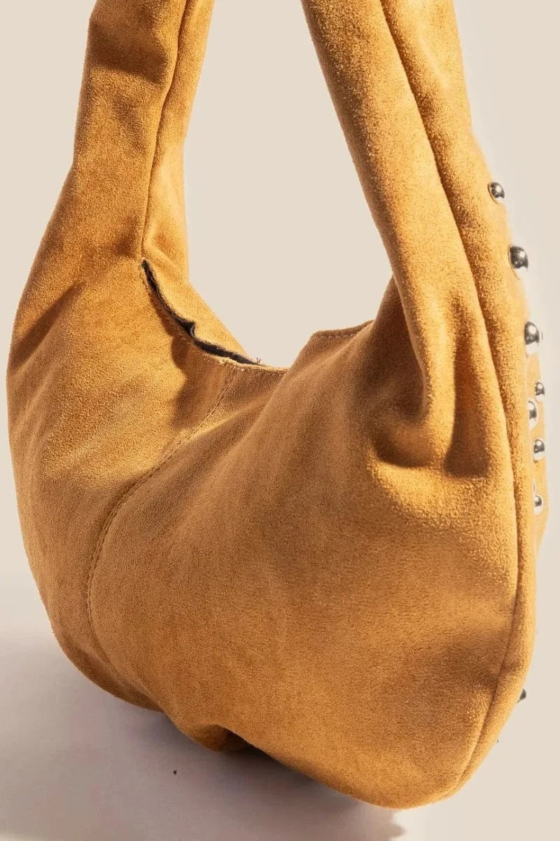 Trendsi LBR / One Size Fame Metallic Studded Faux Suede Hand Bag